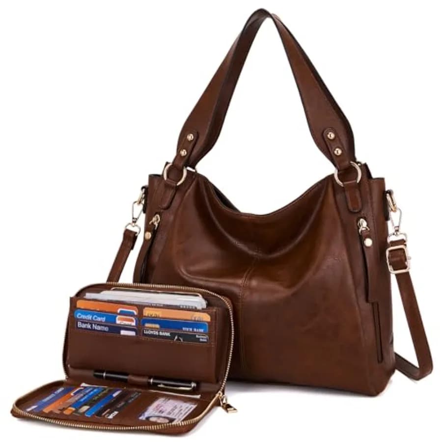 Set di 2 Borse da Donna: Borsa a Tracolla Hobo, Borsa a Spalla e Portafoglio