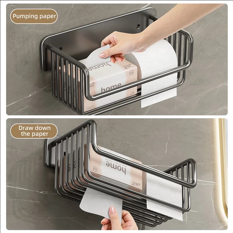 Mensola per doccia in alluminio Organizzatore per bagno Porta asciugamani di carta da bagno Accessori per portaoggetti per carta igienica senza punzonatura