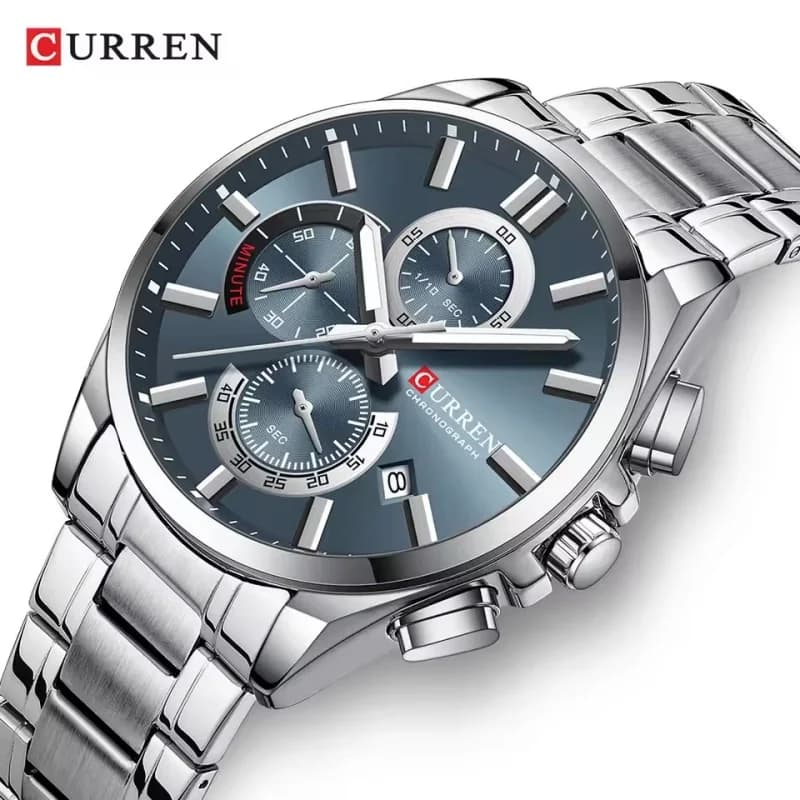 CURREN 8475 New Fashion Men's Quartz Watch, Polished Watch with Calendar, 6 Hands, Stainless Steel Strap