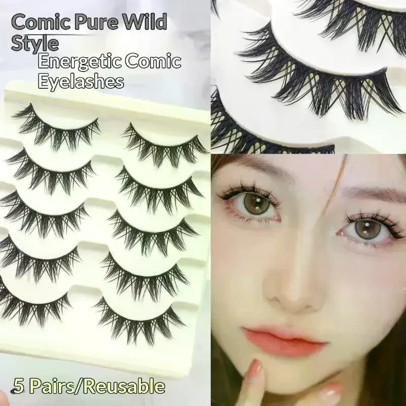 5 Pairs Manga Lashes Cosplay Fake Strip Soft Natural Fox Eye Korean Manhua Makeup False Eyelashes