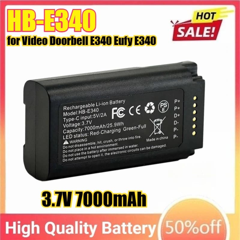 Batteria HB-E340 da 3,7 V 7000 mAh per campanello video E340 Eufy E340 Batteria ricaricabile