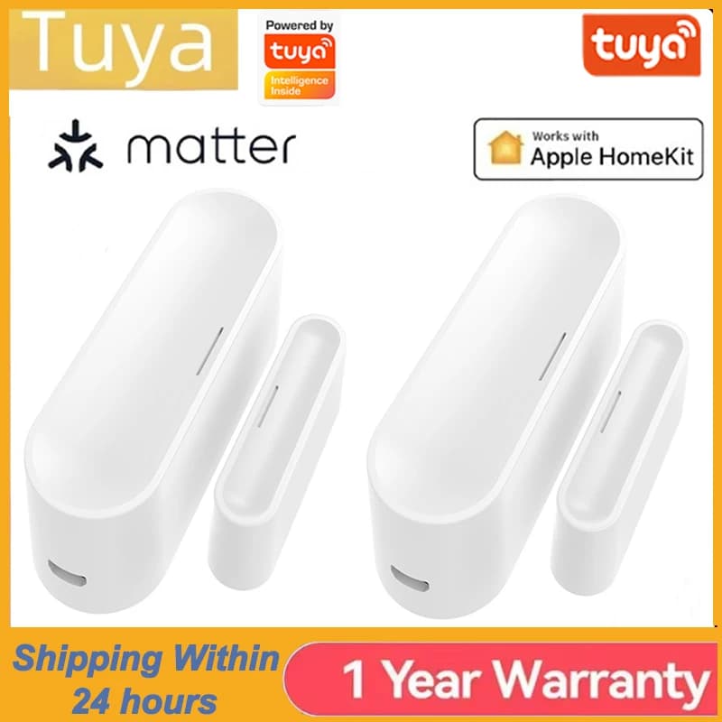 Tuya Matter Filettatura Sensore per porte e finestre Sensore per porte alimentato tramite USB Rilevatore per porte wireless Sensore di allarme per rilevamento porta aperta/chiusa