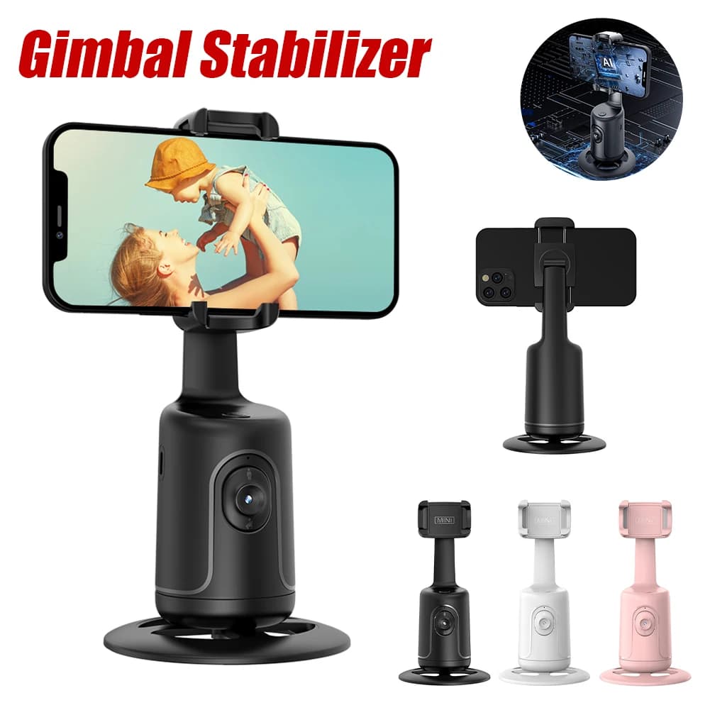 Stabilizzatore Gimbal Intelligente con Rotazione a 360°, Treppiede per Selfie e Tracciamento Desktop per Fotografia e Live Streaming