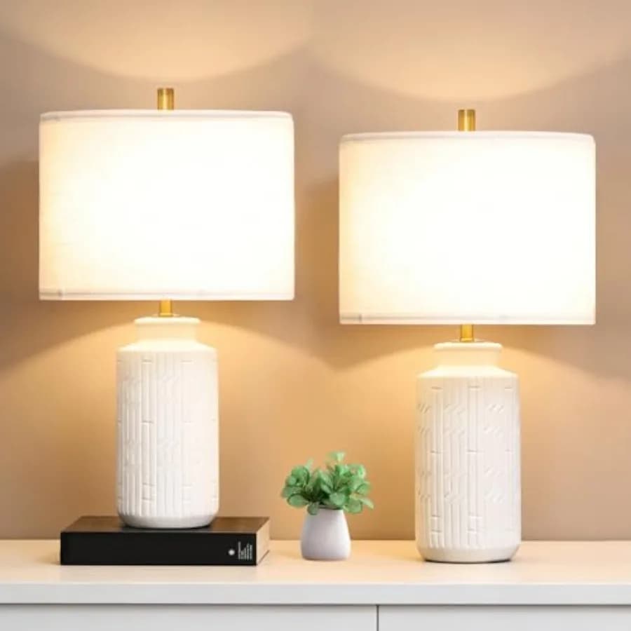 Set di 2 Lampade da Tavolo Moderne in Ceramica da 23 Pollici per Soggiorno, Lampade da Scrivania Bianche per Camera da Letto, Comodino Stile Rustico