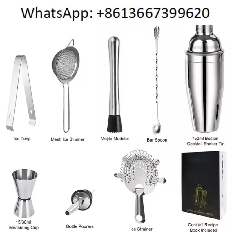 Set di 9 shaker per cocktail, kit da bar, shaker da 750 ml, accessori per attrezzi da bar con cucchiaio da fango Jigger