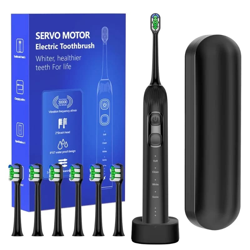Sonic Wave Electric Toothbrush with 6 Adult Replaceable Heads, IPX7 Waterproof, Intelligent Timer, Toothbrush