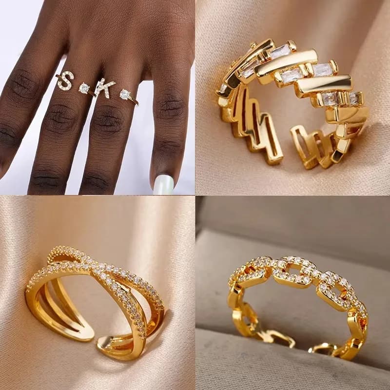 Initial Letter Rings For Women Fashion CZ Adjustable A-Z 26 Alphabet Ring Elegant Jewelry Friendship Wedding Gift Wholesale