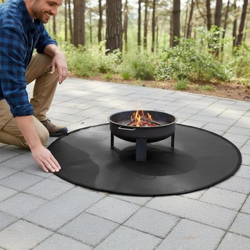 Fireproof Grill Mat Long-Lasting Heat Resistant Fire Hole Pad Fire Hole Mat Lays Flat Under Grill Deck Protector Non-Stick