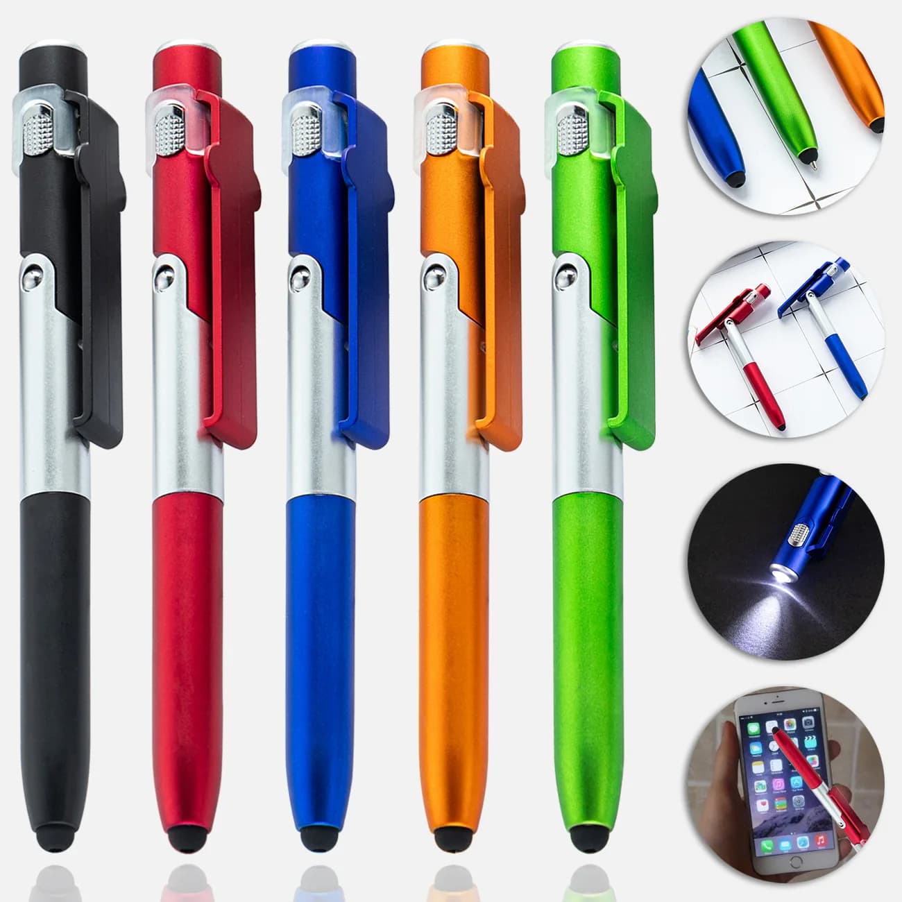 0.7MM 10 pezzi penna a sfera 4 in 1 schermo pieghevole stilo touch capacitivo con LED per tablet cellulare scuola ufficio
