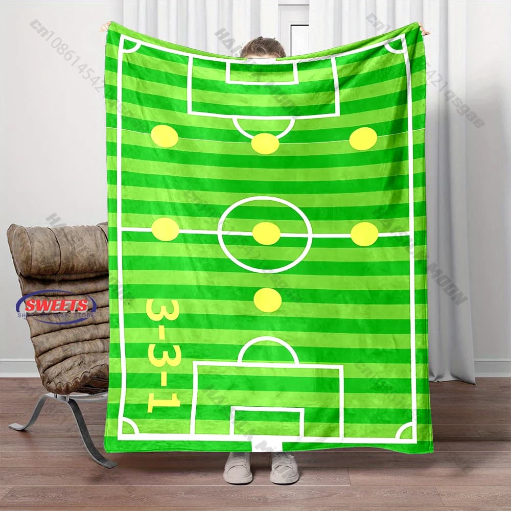 Coperta con stampa tattica da calcio verde campo di grandi dimensioni, leggera, super morbida, accogliente, per la casa, divano letto, ufficio, scialle, bel regalo