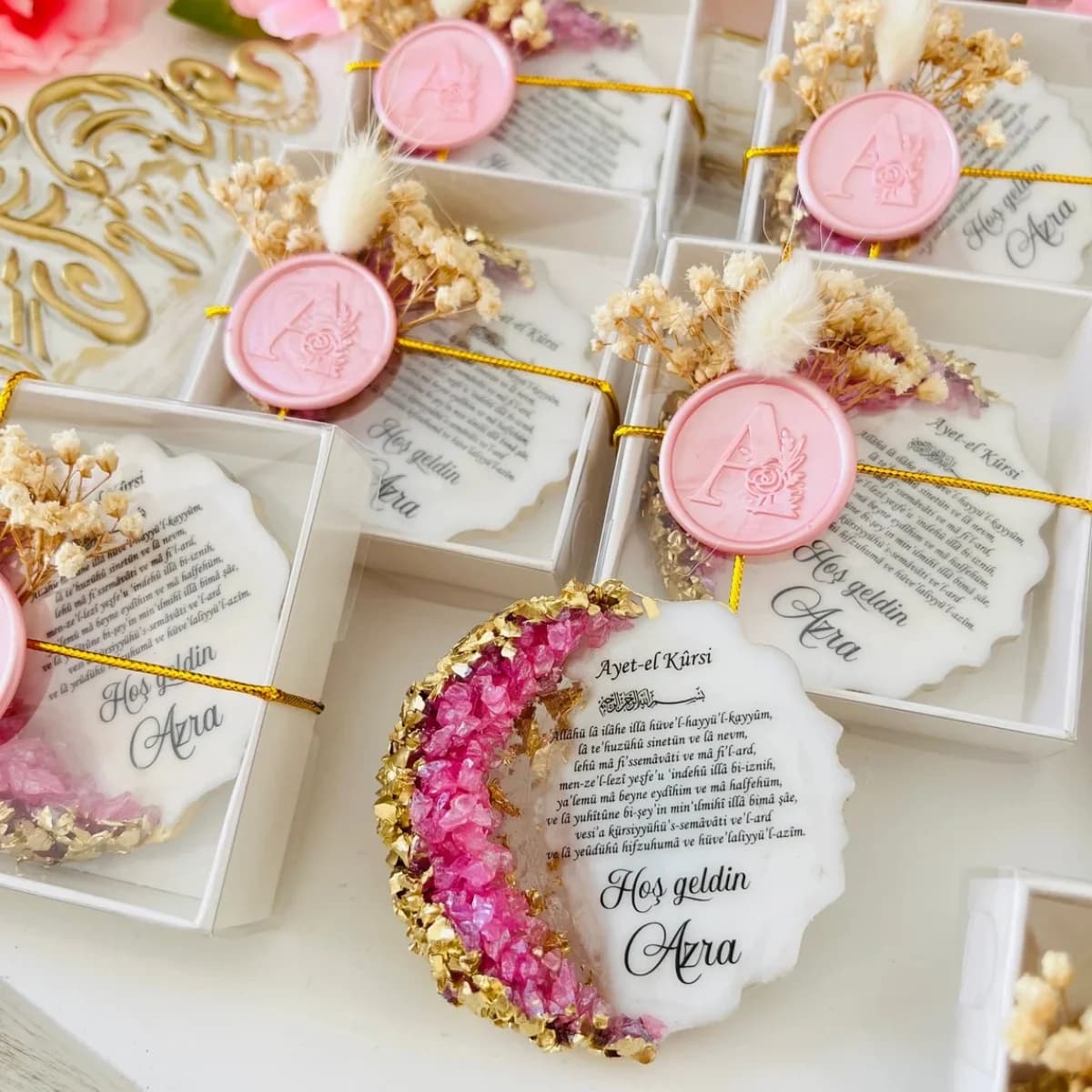 Personalized Ayatul Kursi Epoxy Magnet: Islamic Baby Shower Favor, Ameen, Aqiqah Gift