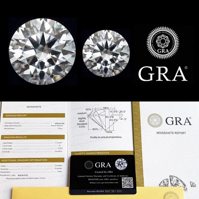 Pietre di Moissanite Certificate Premium Colore D 0.5ct-2.0ct, Diamanti Coltivati in Laboratorio per Creazione Gioielli Fai-da-Te, Materiali per Anelli e Orecchini con Certificato