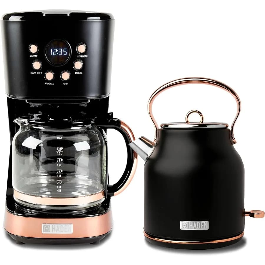 Bollitore elettrico in acciaio inossidabile da 1,7 litri con pacchetto di caffettiera a goccia da 12 tazze con funzione di sicurezza di spegnimento automatico Ideale per