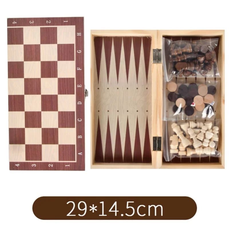 3 In 1 Wooden Chess Checkers Backgammon Set Portable Wooden Chess Set For Adults Kids