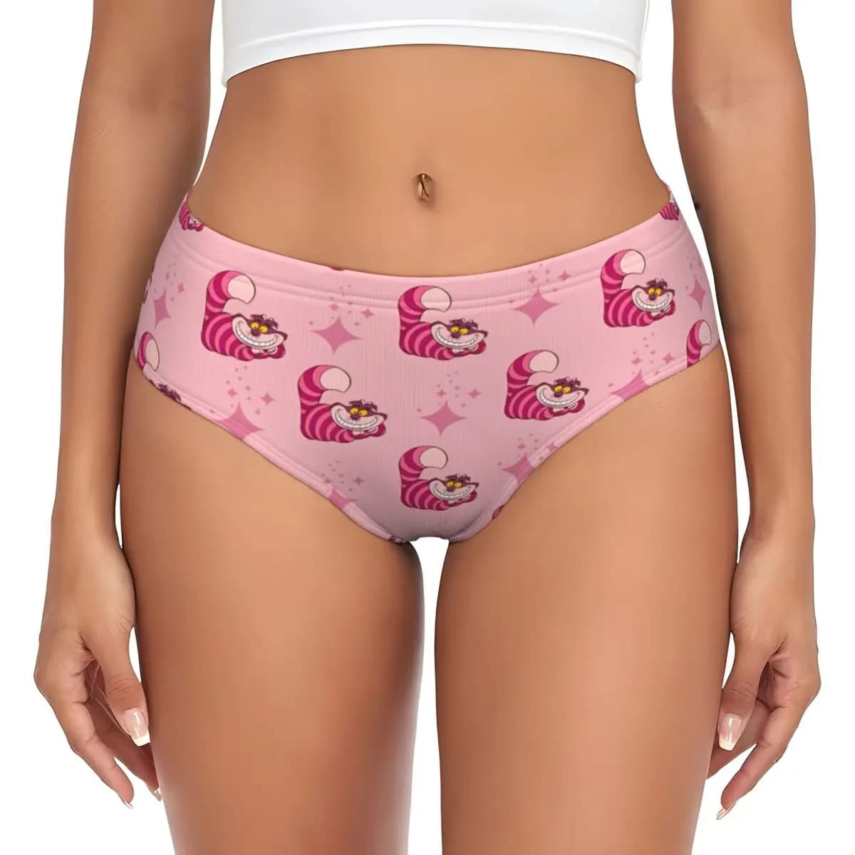Mutandine da donna personalizzate con gatto Cheshire anime, slip elasticizzati con cartoni animati