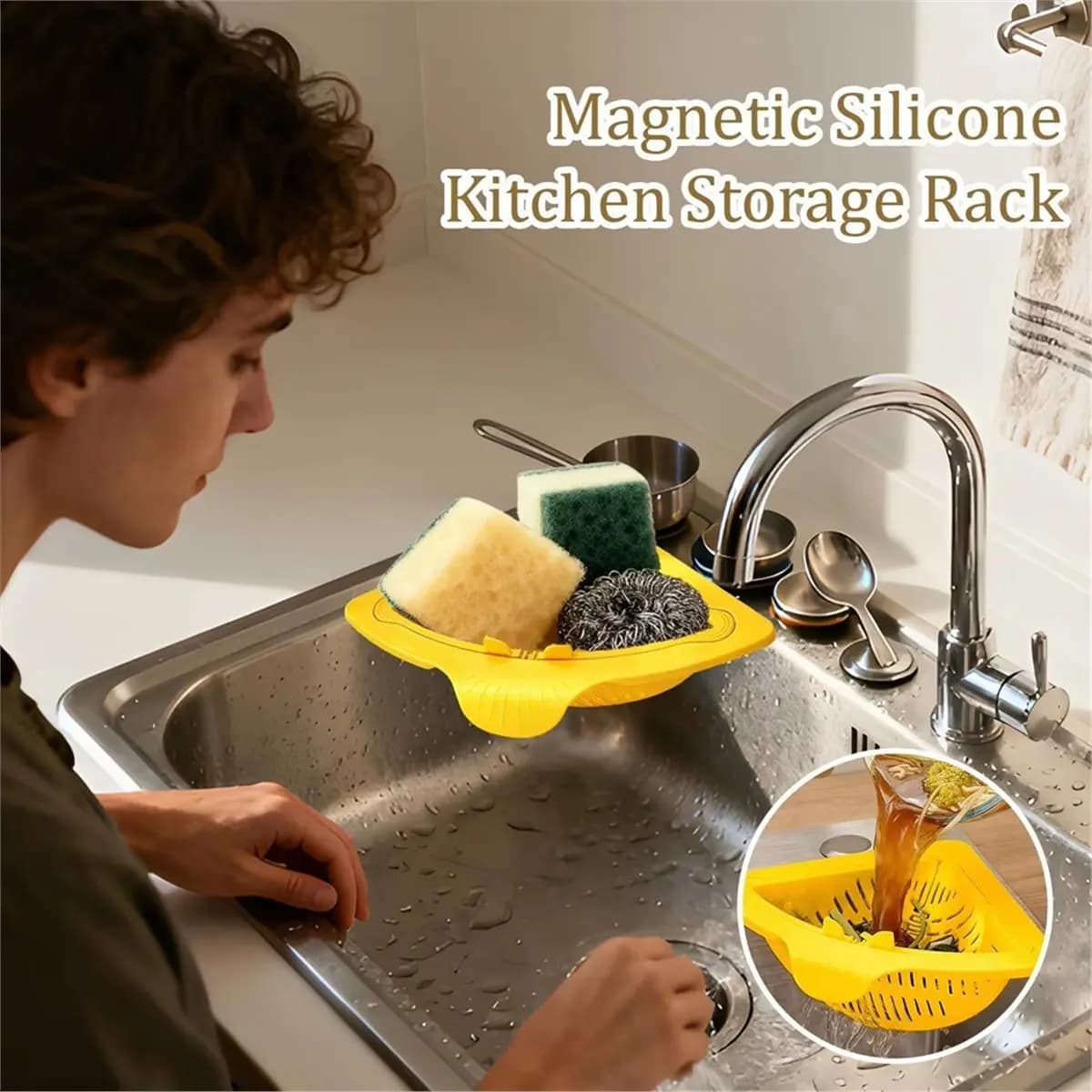 Cestello angolare per lavello ABPP in silicone con svuotamento automatico, portaoggetti da cucina, cestello collettore per rifiuti, scarti alimentari, residui C