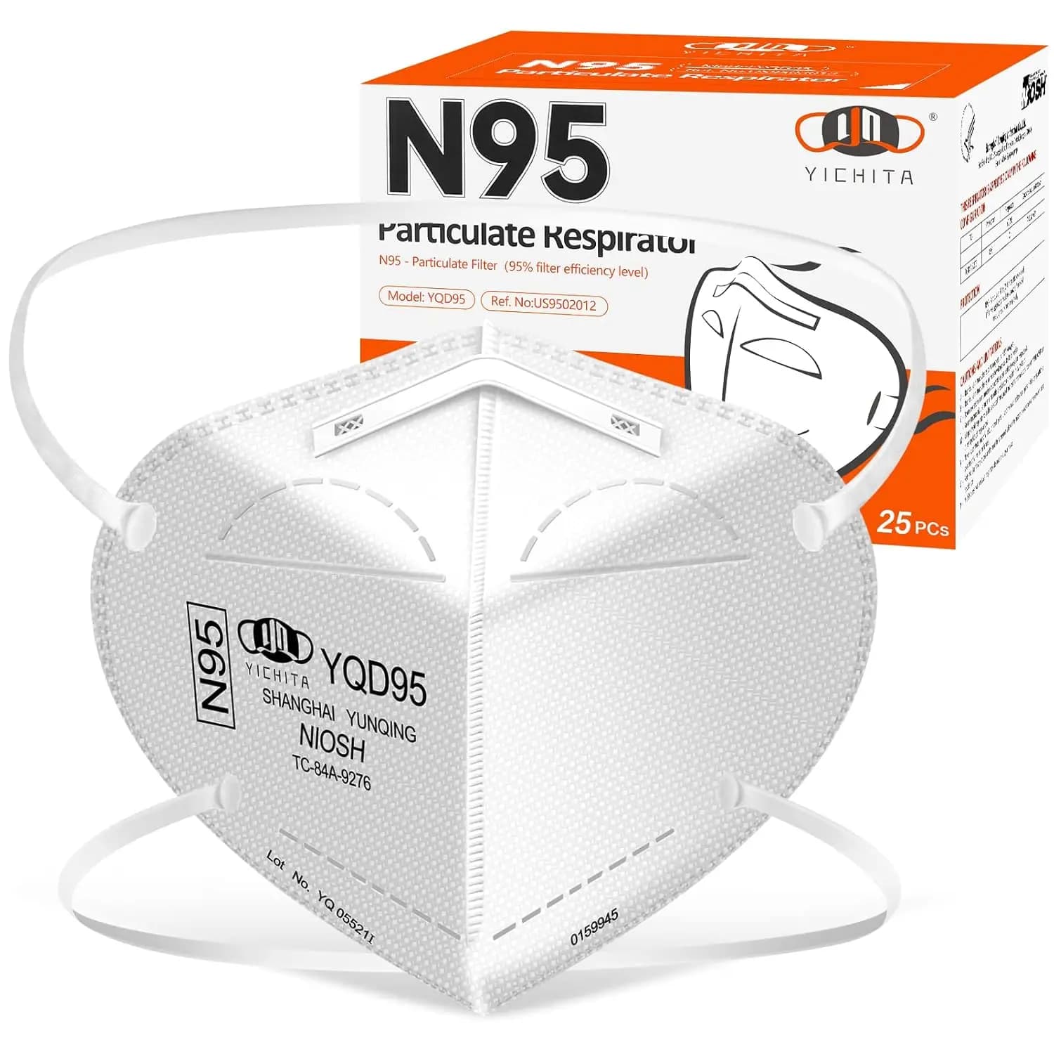 Maschere Respiratorie N95 Approvate NIOSH, Confezione da 25 con Imballaggio Individuale per Maggiore Sicurezza e Comfort