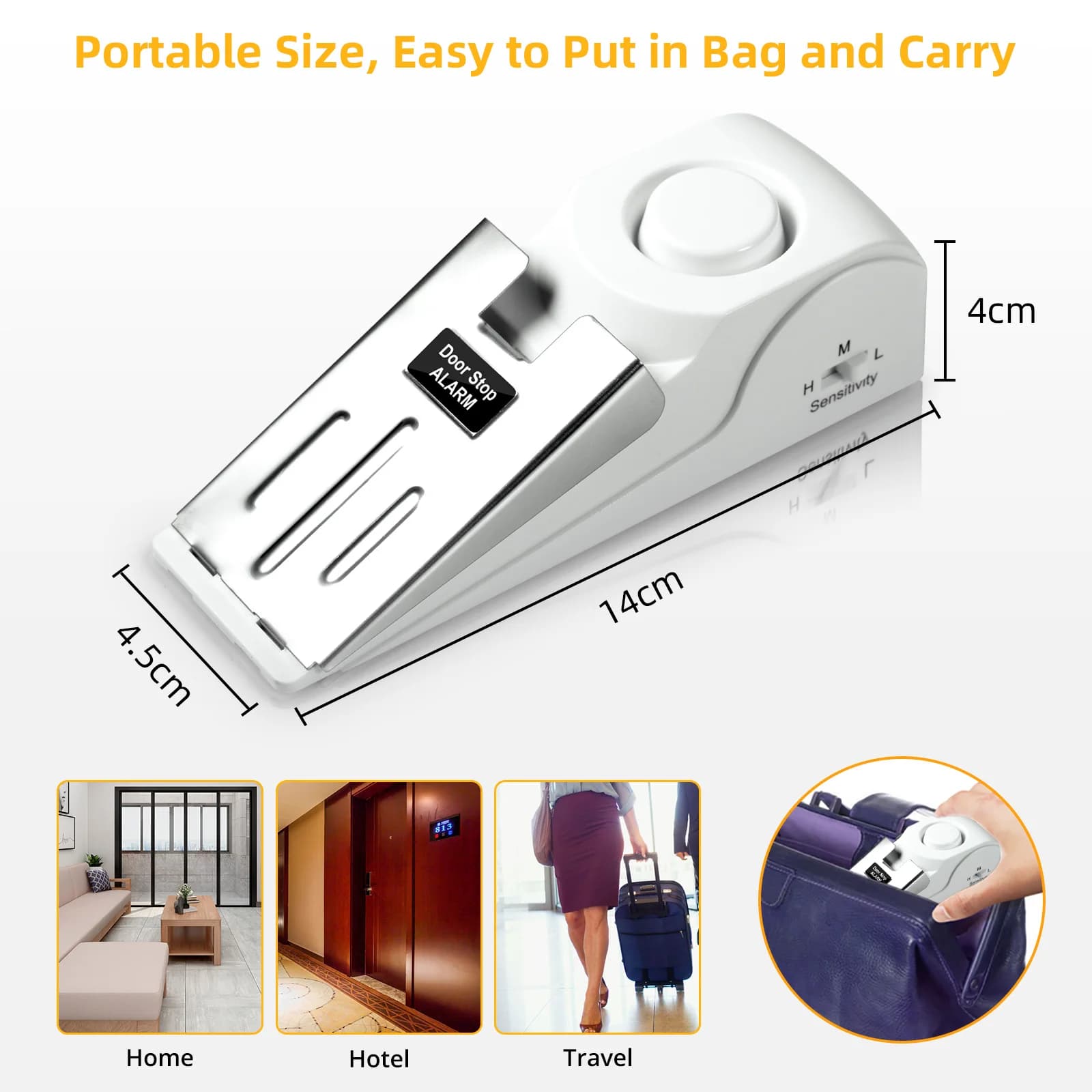 Allarme a Cuneo per Porta 120dB, 3 Livelli di Sensibilità, Allarme Portatile per Porta, Allarme di Sicurezza per Casa, Hotel, Viaggi, Ufficio