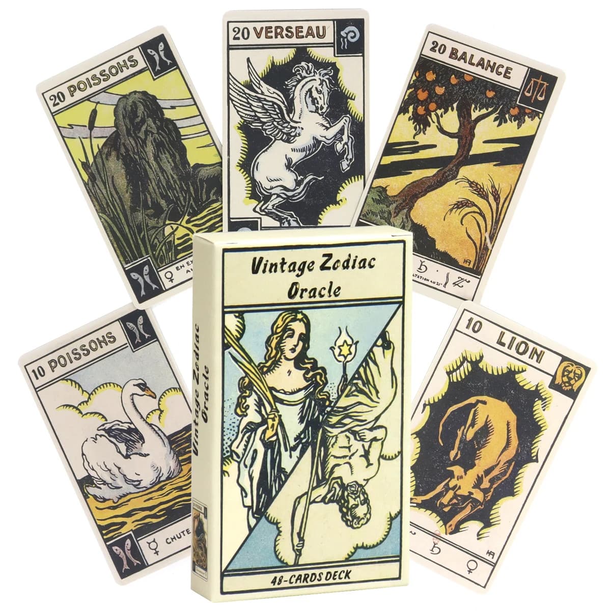 Mazzo di carte dei tarocchi dello zodiaco astrologico, carte dei tarocchi "Le Tarot Astologique" 10,3 * 6 cm 48 carte Oracle