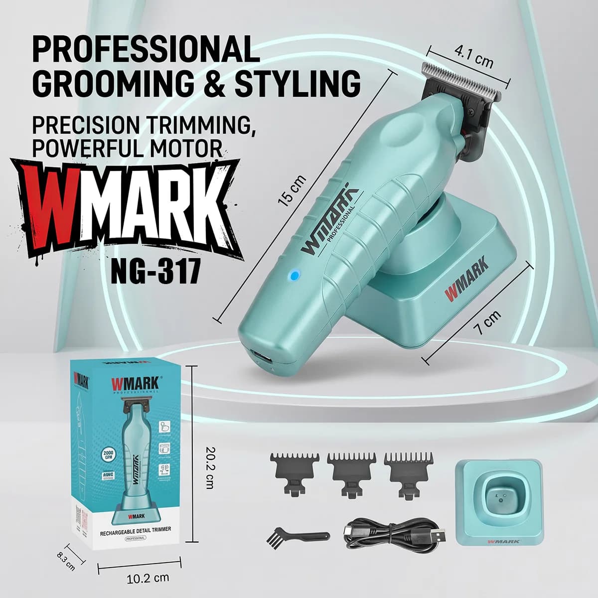 WMARK Tagliacapelli Professionale per Barbiere, Macchina per Sfumature e Intaglio Capelli, Clipper Elettrico con Base di Ricarica