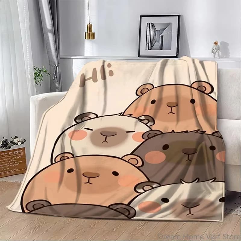 Cute Capybara Print Flannel Blanket Extra Soft Thickened Warm For Air Conditioning Nap Sofa Bed Office Travel Picnic Decor