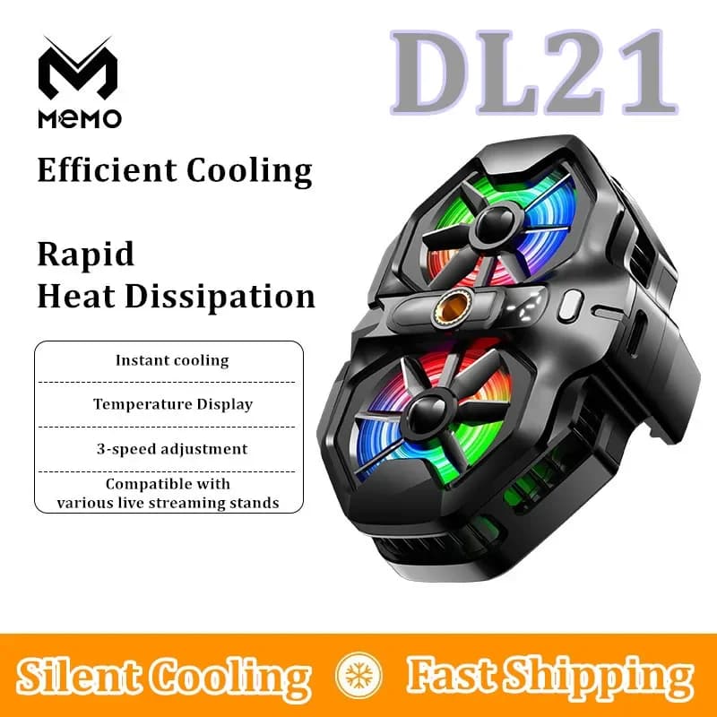 NEW MEMO DL21 Mobile Phone Double Cooling Fan Semiconductor Refrigeration Cooling Device for IOS Android Universal Radiator for Live Stream
