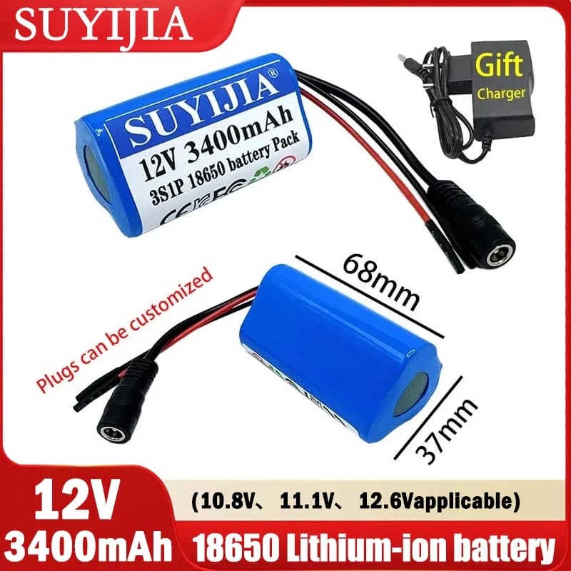 Nuova batteria originale 12V 3S1P 3400mAh 12.6v 11.1v 18650 batteria agli ioni di litio batteria ricaricabile per telecamera CCTV fascia pistola