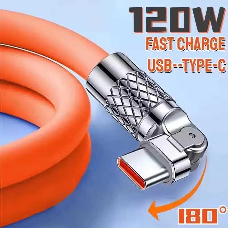 120W USB C 180 Degree Rotation Elbow Cable 6A Fast Charging Phone Charger Data Cord For iPhone Samsung Xiaomi Quick Charge Cable