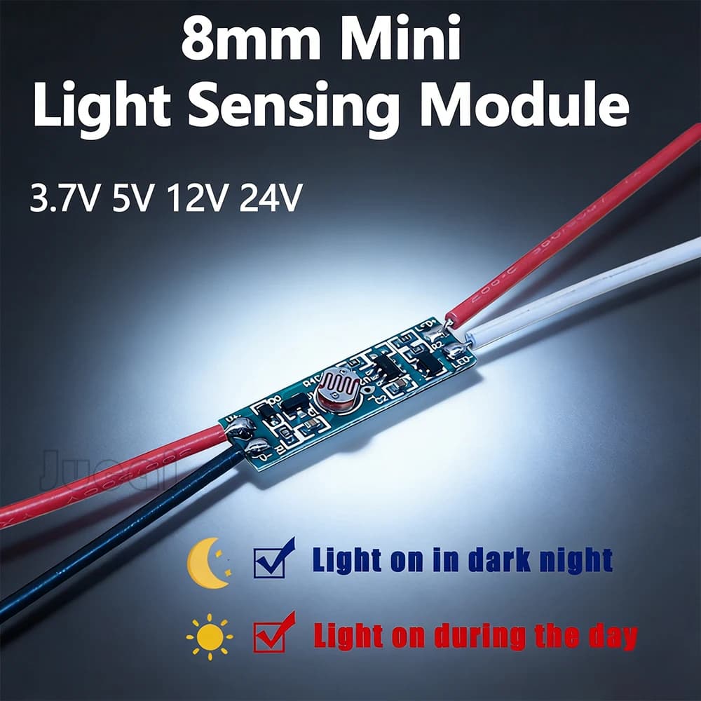 Interruttore Sensore Luce Mini da 8mm con Accensione Automatica, Interruttore Fotocellula per Luci Stradali DC 3.7V 5V 12V 24V