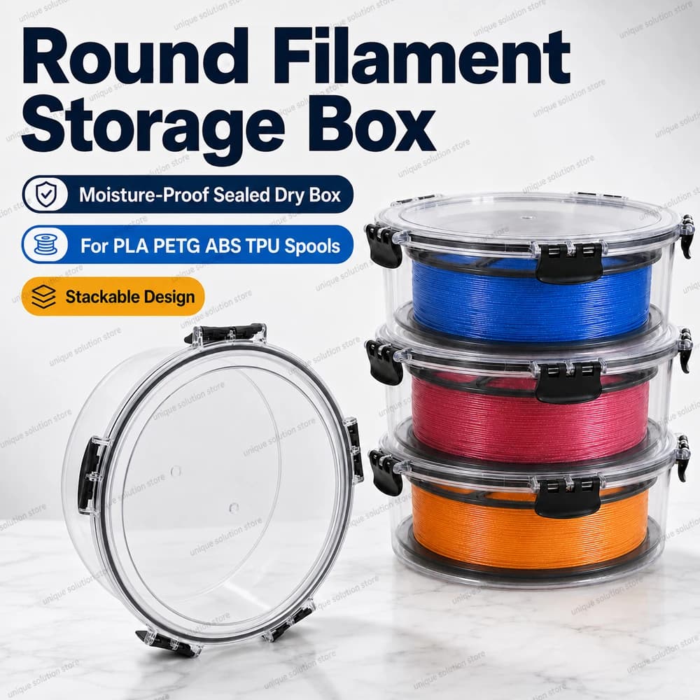Round Filament Storage Box Moistureproof Sealed Dry Box Stackable Container for 1KG PLA PETG ABS TPU 3D Printer Spool Holder Set