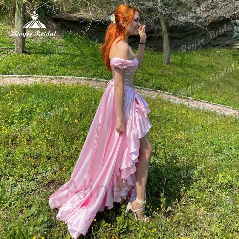Princesscore Off Shoulder Long Prom Dress Satin Ruffle Evening Dress High Slit A Line Women's Formal Evening Gowns Customized