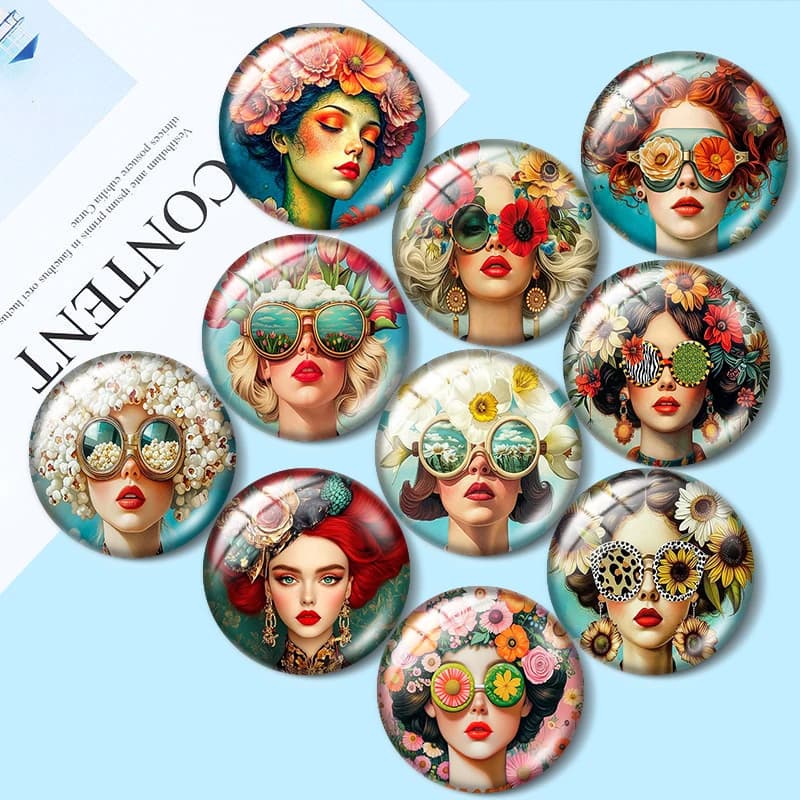 Beauty Girl Flowers 12/18/20/25mm cabochon in vetro braccialetto anelli pendenti per orecchini demo gioielli retro Creazione di risultati