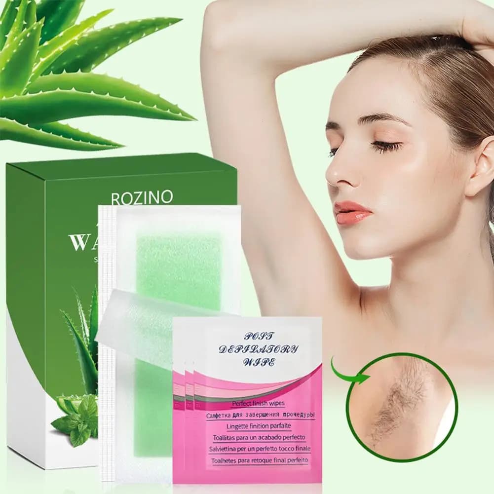 Strisce depilatorie delicate per labbra, ascelle e gambe, carta depilatoria delicata e non irritante con salviette detergenti per la rimozione dei peli del corpo