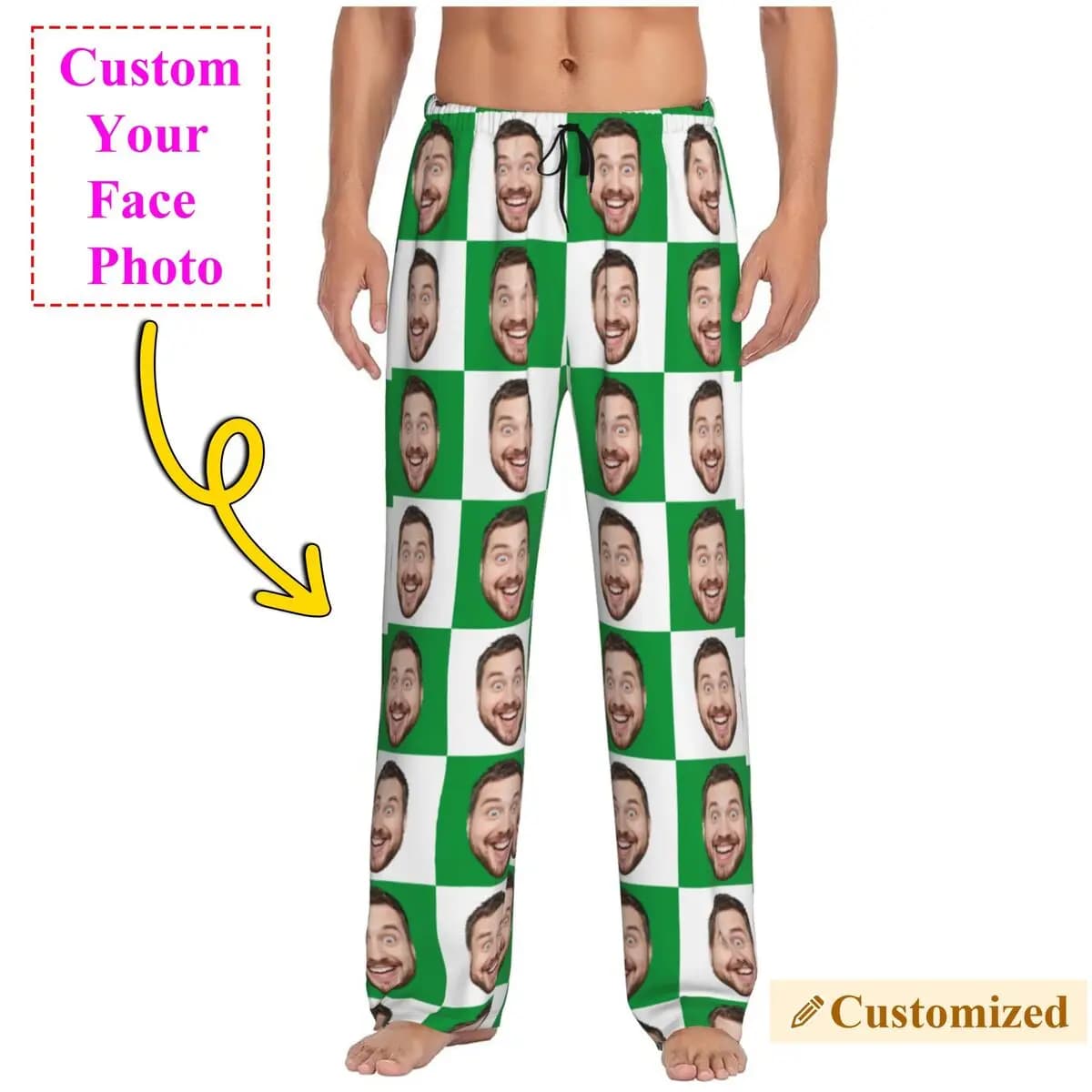 Pantaloni da pigiama personalizzati con foto personalizzata per il viso da uomo Pantaloni da notte per il sonno stampati personalizzati con tasche