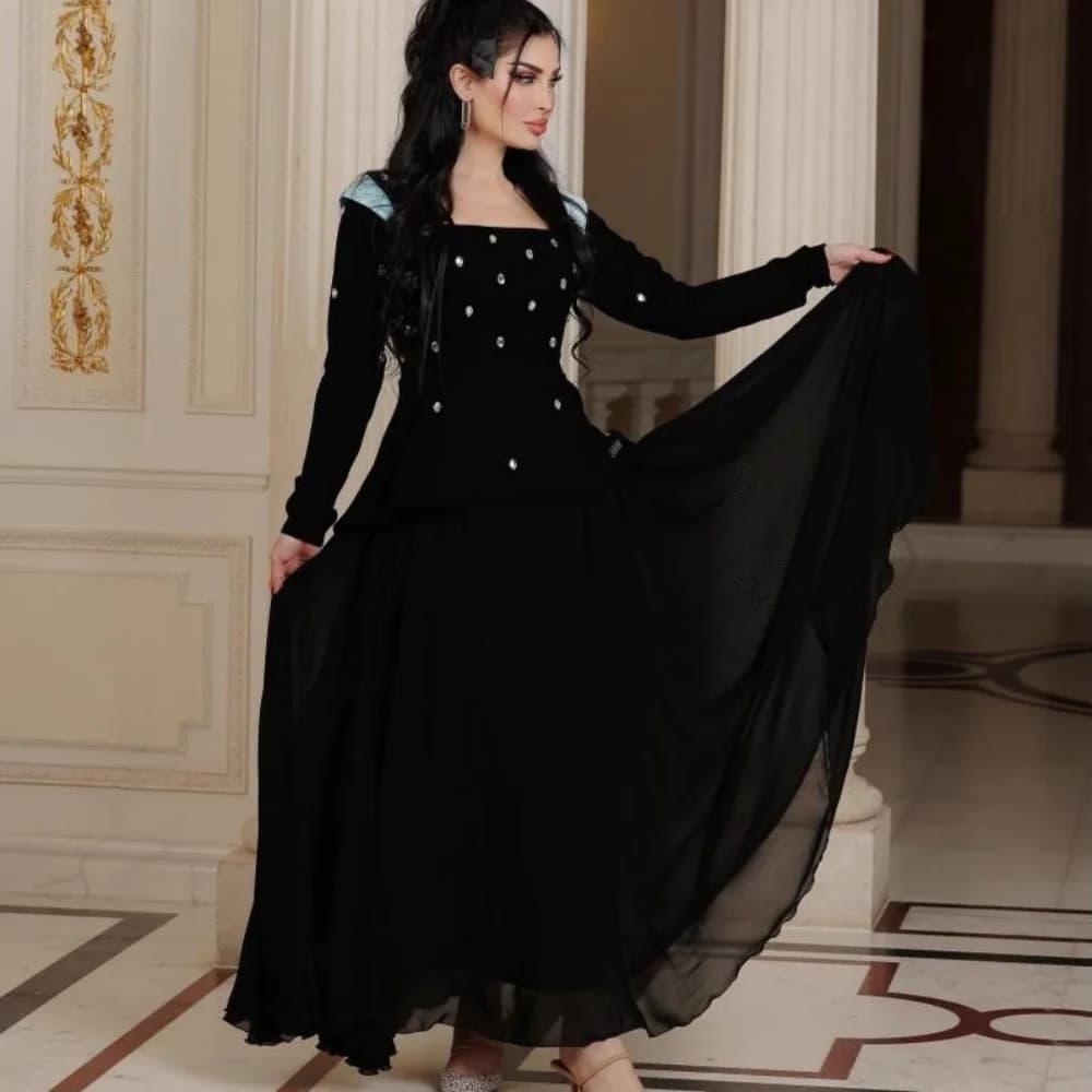 Customized Classic Long Sleeves Evening Gowns Square Neck A-line Prom Dresses Long Dresses High Quality Party Gown Formal