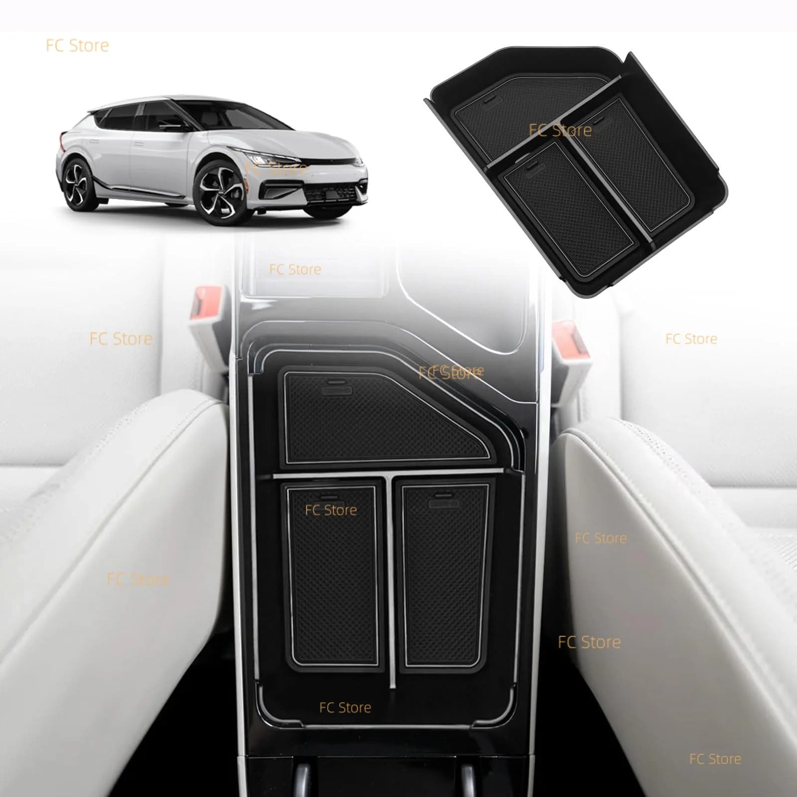Organizer per Console Centrale Compatibile con Kia EV6 2025 2022-2024, Accessori Interni, Vassoio Portaoggetti per Bracciolo in ABS