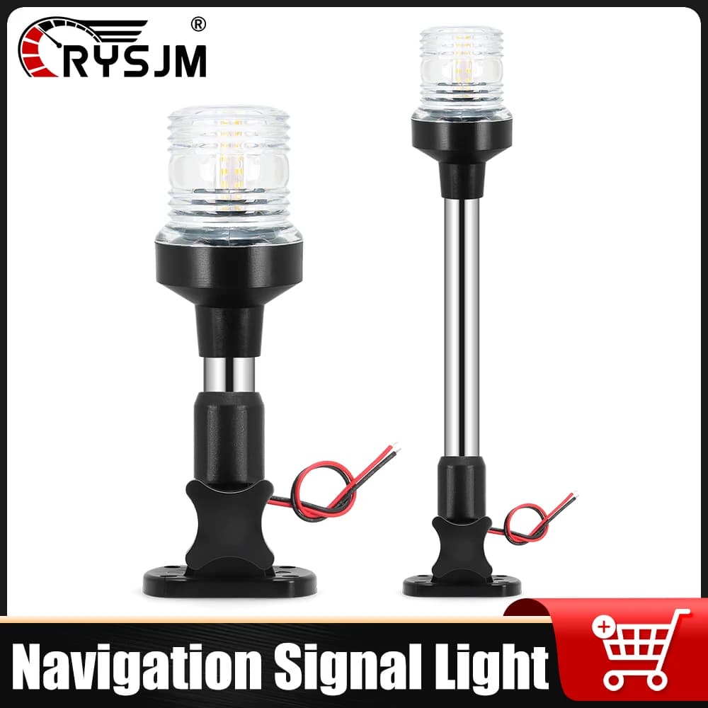 Luce di Navigazione LED 12V/24V, 6 e 12 Pollici, Lampada di Segnalazione Marina, Luce di Ancoraggio Pieghevole Bianca per Barche e Yacht