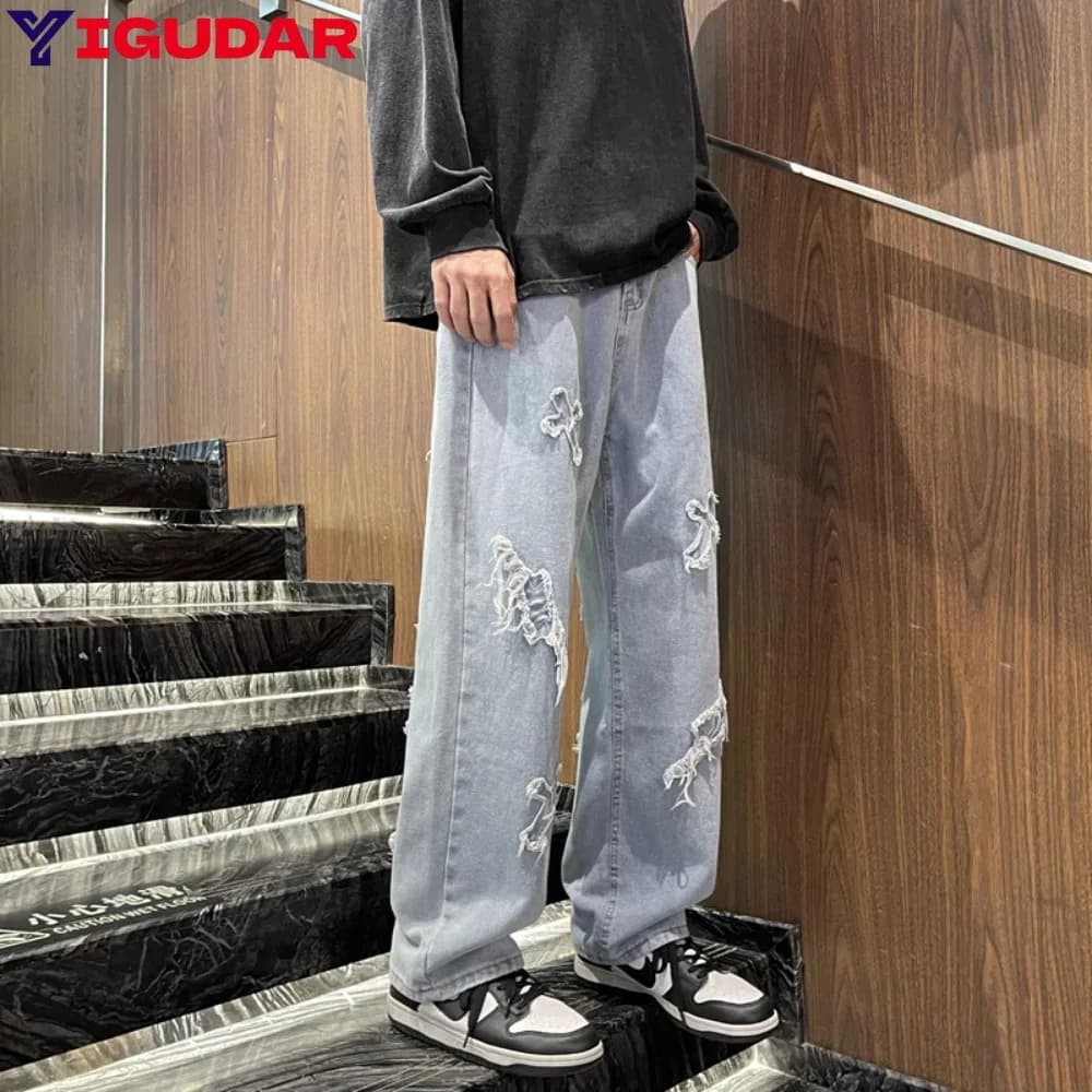 2025 New Men's Jeans Unisex Wide Leg Denim Trousers Loose Straight Men's Jeans Beautiful Men's Casual Hip Hop Jeans Trousers