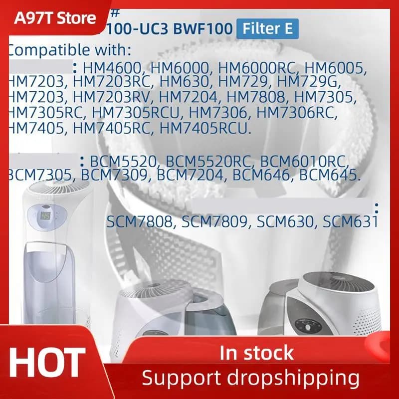 A97T HWF100 Umidificatore Filtro Stoppino E Sostituzioni Per Umidificatori Holmes HWF100-UC3 Bionaire BWF100 - Confezione da 8
