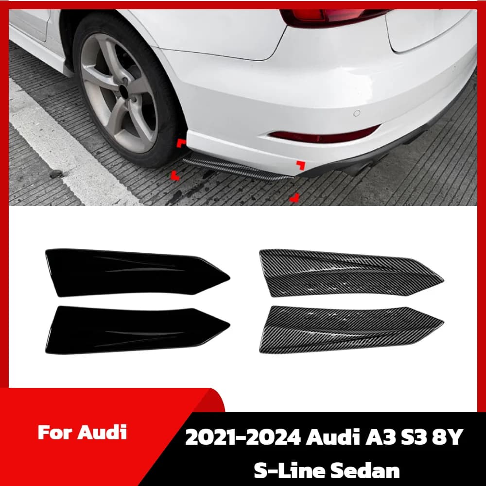 For 2021-2024 Audi A3 S3 8Y S-Line Sedan Rear Bumper Side Splitter Diffuser Lip Spoiler Exterior Styling Kit Modification Parts
