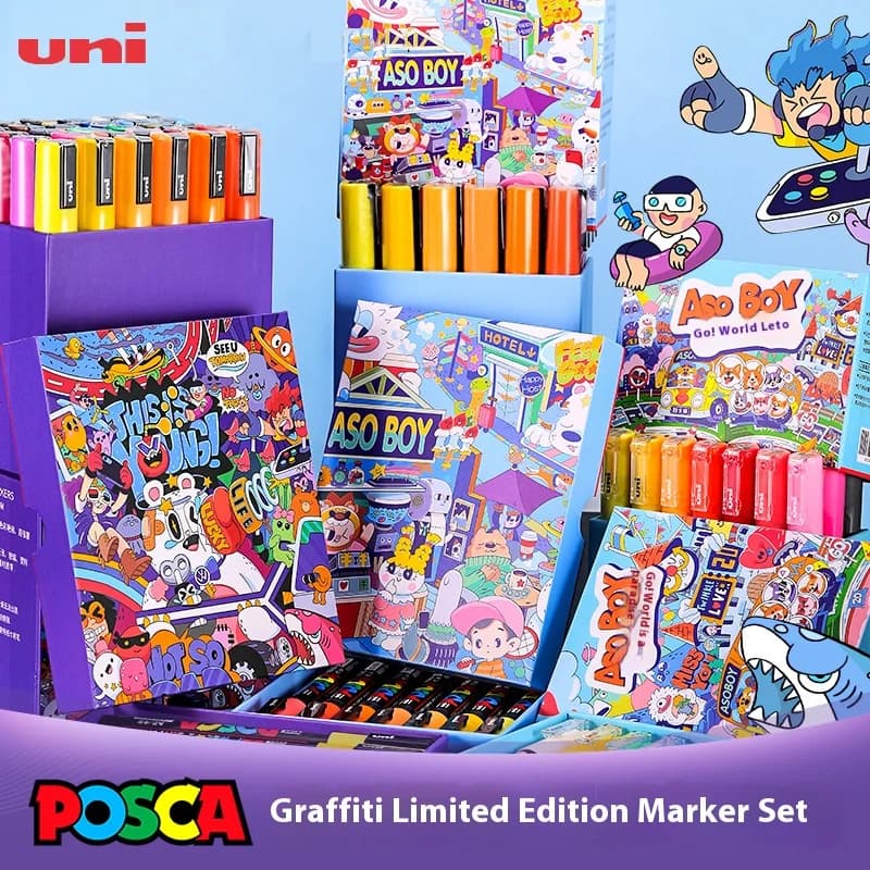 UNI POSCA Graffiti Limited Marker Pen,1M/3M/5M/8K(0.7-2.5mm)Water-Based Acrylic Paint Markers for Drawing,Doodling,Crafts&Sign