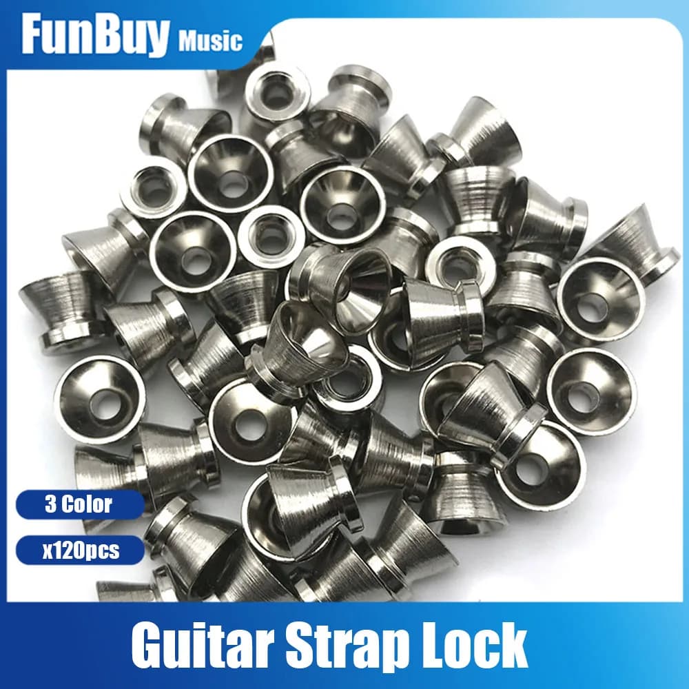 120 Pezzi Bloccacinghia per Chitarra Antiscivolo, Bottone di Fissaggio per Tutti i Tipi di Chitarra Acustica, Elettrica, Basso e Ukulele, Facile da Usare