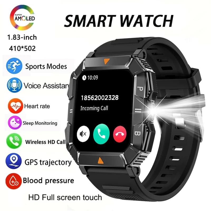 Smartwatch GEJIAN per la Salute con Torcia LED, Monitoraggio Frequenza Cardiaca, Ossigeno nel Sangue, Pressione Sanguigna e Tracciamento Esercizi