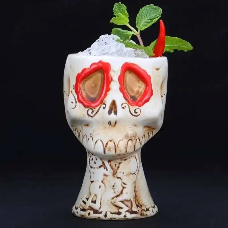 Bicchiere Tiki Vintage in Ceramica con Occhi a Forma di Fantasma, Bicchiere da Cocktail Hawaiano, Bicchiere da Vino per Feste, Tazza per Birra e Smoothie a Forma di Teschio