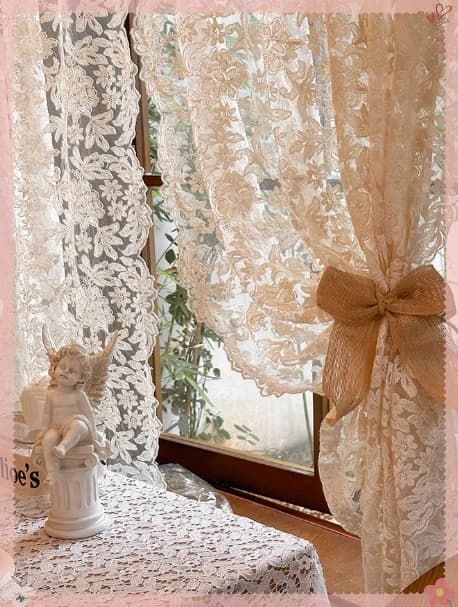 French Retro Palace Style Lace Embroidery Cream Gauze Curtain 1pc Beige Embroidered Translucent Curtain for Living Room Bedroom