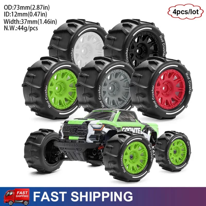 4 Pneumatici e Ruote da 73mm per Camion RC Arrma Granite Grom, Accessori per Modelli Short Course