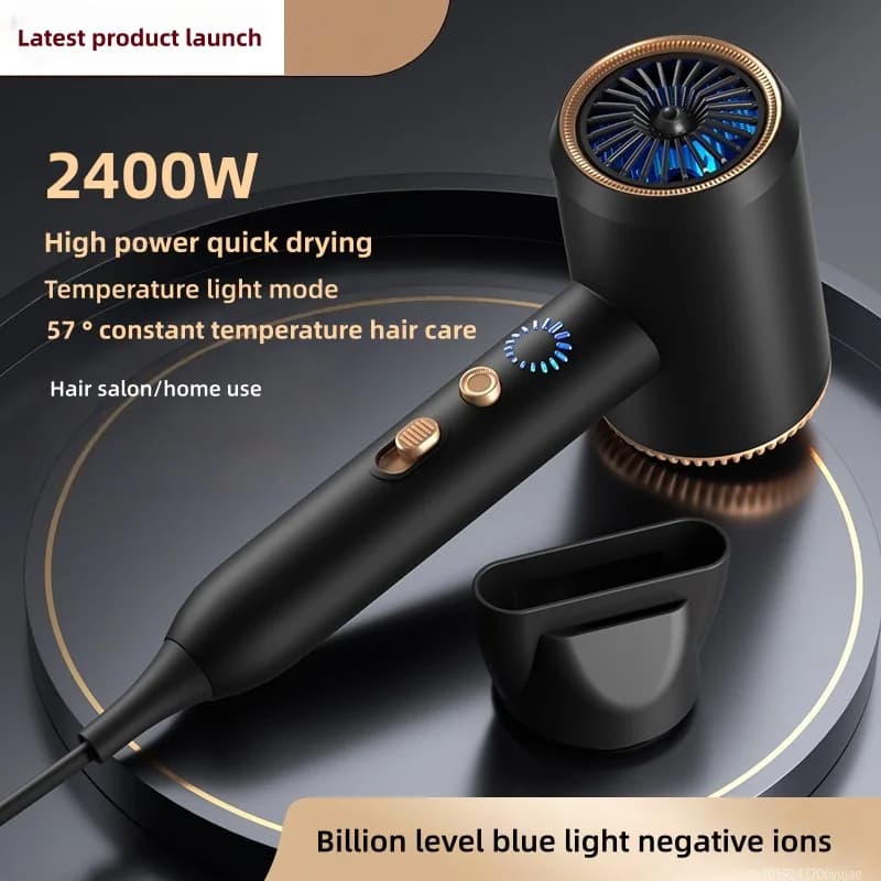 Nuovo Asciugacapelli a Rapida Asciugatura con Luce LED, Luce Blu, Ioni Negativi, Ventilatore per la Cura dei Capelli, Asciugacapelli per Casa e Salone, Spina US/EU/UK