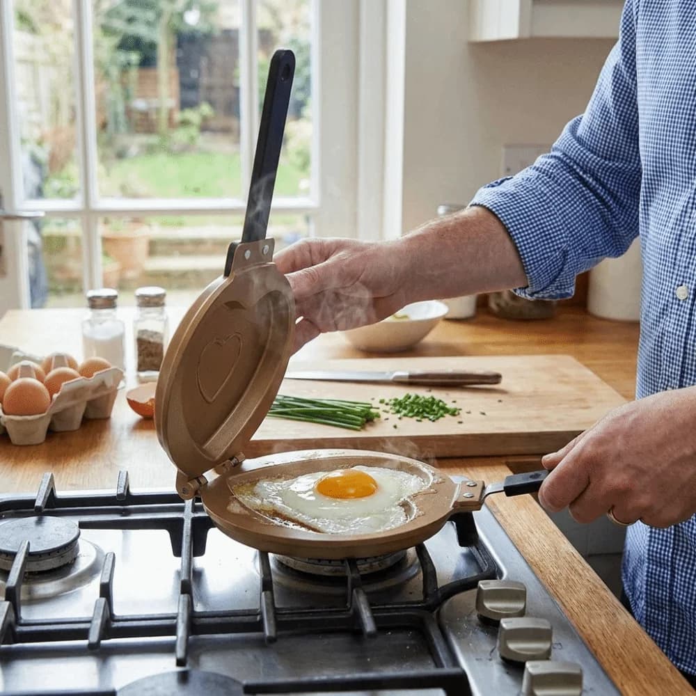 Padella Antiaderente a Forma di Cuore per Colazione, Fondo Piatto, Multiuso con Manico Lungo, per Pancake, per Cucina Domestica