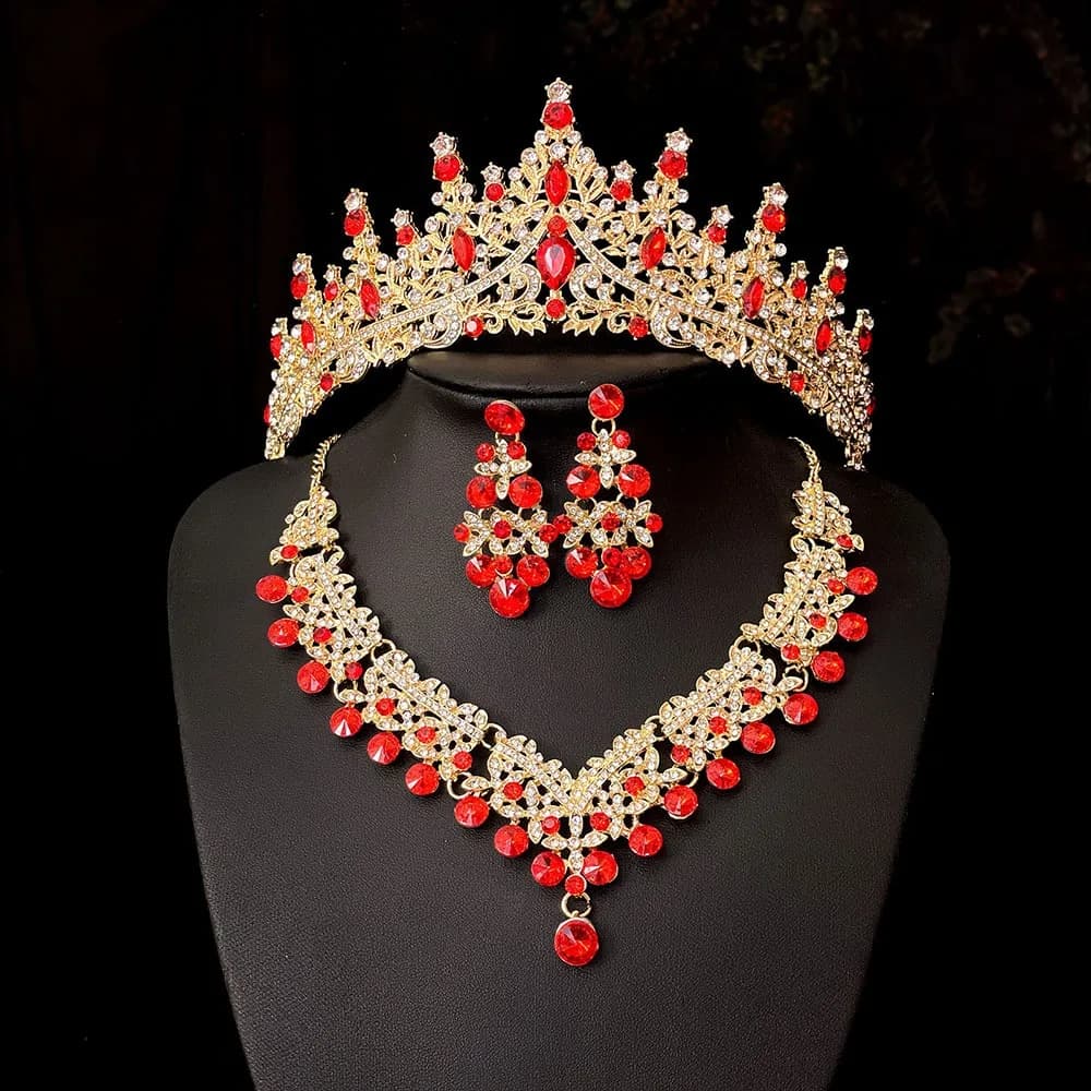 Corona nuziale barocca champagne alla moda, confezione da 3 orecchini di tiara di lusso in cristallo, collana, copricapo per la sposa