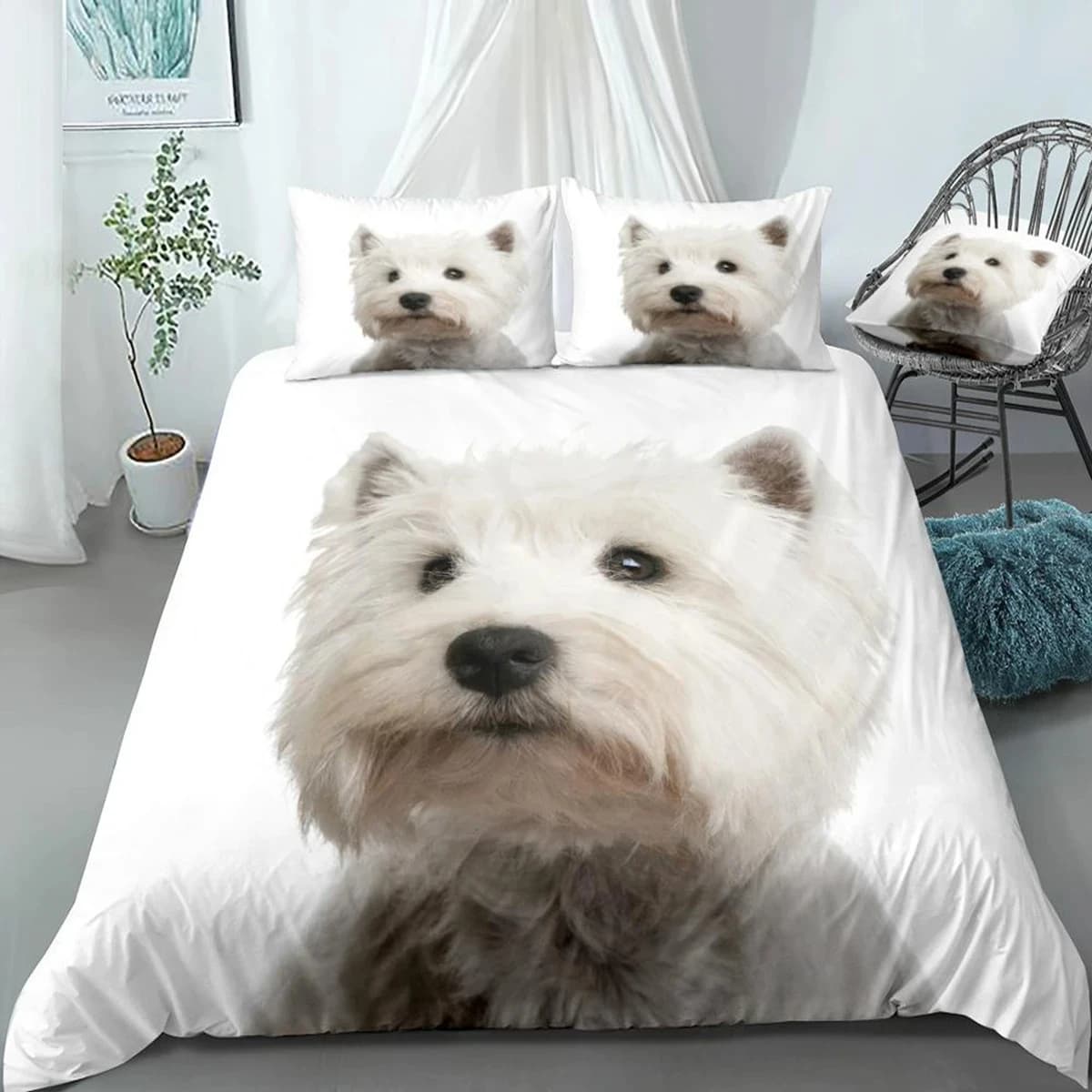 3D Dog Cover Set Set of bed West Highland White Terrier Set of white bedding Boys Girls Cute Pet Cover 3 Pieces Dropship